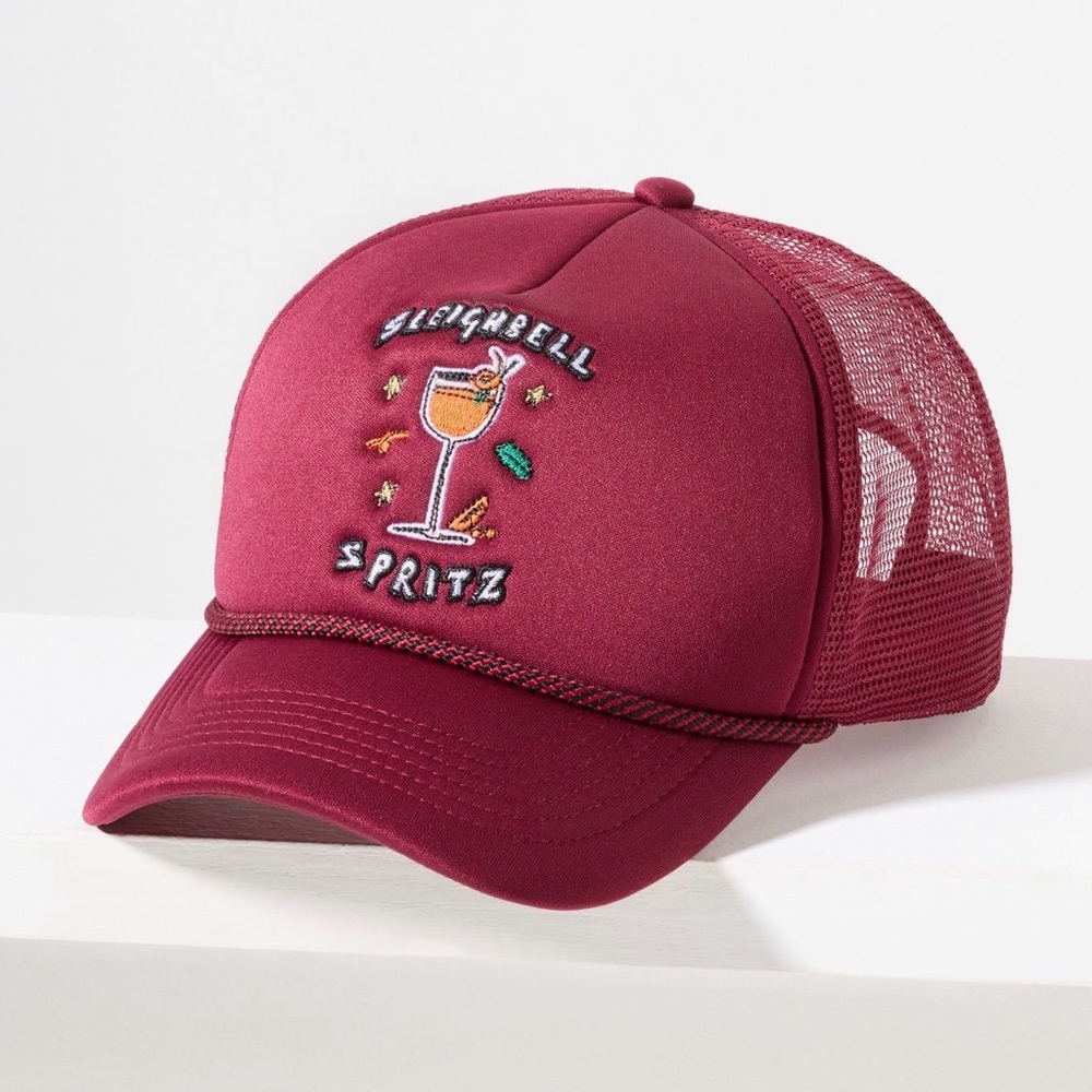 NWT Nephthys Foster x Anthropologie Festive Baseball Cap, Burgundy